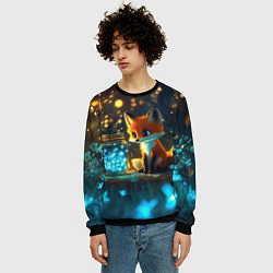 Свитшот мужской Лисица и сияющие бабочки, цвет: 3D-черный — фото 2