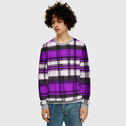 Свитшот мужской Фиолетово-белая ткань в клетку, цвет: 3D-меланж — фото 2