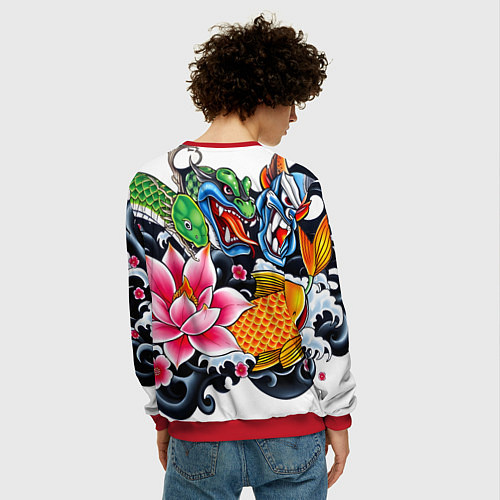 Мужской свитшот Иредзуми на белом фоне / 3D-Красный – фото 4