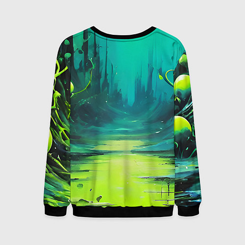 Мужской свитшот Зелёная кислотная абстракция / 3D-Черный – фото 2
