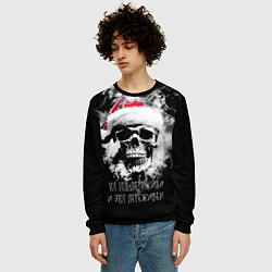 Свитшот мужской Череп в шапке Санты в дыму, цвет: 3D-черный — фото 2