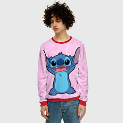 Свитшот мужской Stitch on a pink background, цвет: 3D-красный — фото 2