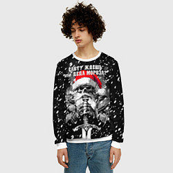 Свитшот мужской Средневековый воин скелет в шапке Санты, цвет: 3D-белый — фото 2