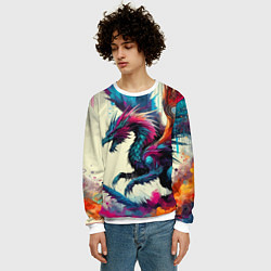 Свитшот мужской Крылатый дракон - акварель, цвет: 3D-белый — фото 2