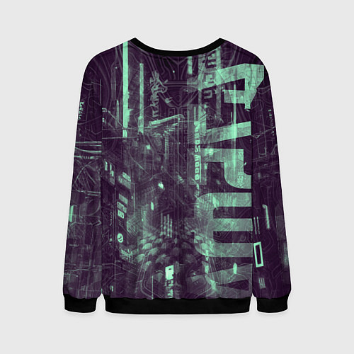 Мужской свитшот Девушка-андроид в фосфорном излучении / 3D-Черный – фото 2