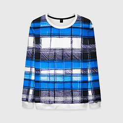 Свитшот мужской Чёрные полосы на сине-белом фоне, цвет: 3D-белый