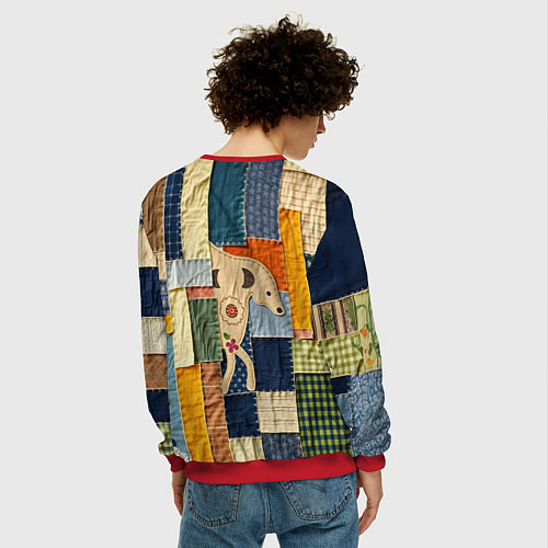 Мужской свитшот Пэчворк с собакой / 3D-Красный – фото 4