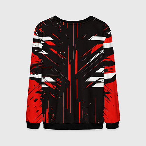 Мужской свитшот Красно-белые полосы и точки на чёрном фоне / 3D-Черный – фото 2