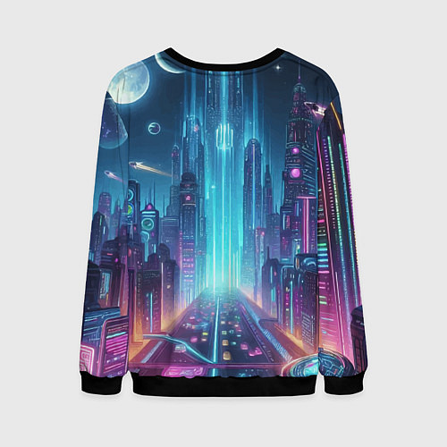 Мужской свитшот Spider-man in the neon metropolis / 3D-Черный – фото 2