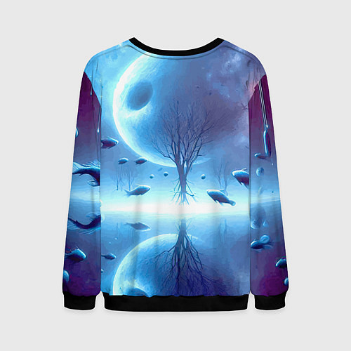 Мужской свитшот Луна и рыбы - нейроарт фантазия / 3D-Черный – фото 2