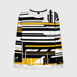 Свитшот мужской Жёлто-белые технологические линии на чёрном фоне, цвет: 3D-белый