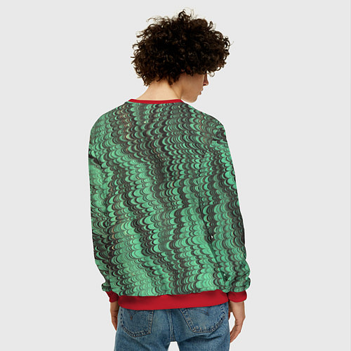 Мужской свитшот Разводы в зеленом цвете / 3D-Красный – фото 4