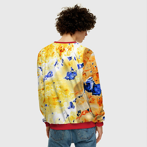 Мужской свитшот Сине-золотая абстракция / 3D-Красный – фото 4