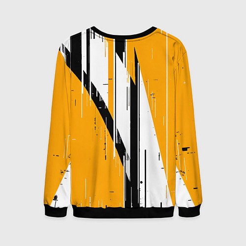 Мужской свитшот Чёрно-белые вертикальные полосы на жёлтом фоне / 3D-Черный – фото 2