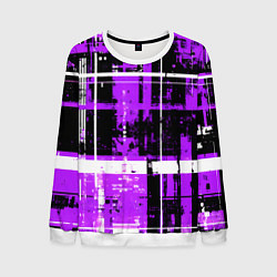 Свитшот мужской Фиолетово-белый гранж на чёрном фоне, цвет: 3D-белый
