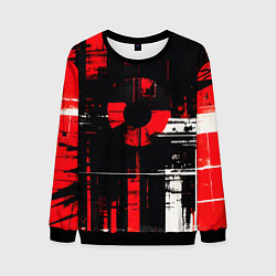 Свитшот мужской Красно-белый гранж на чёрном фоне, цвет: 3D-черный