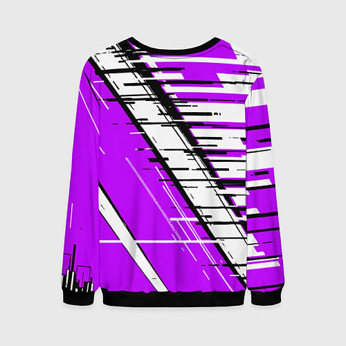 Мужской свитшот Чёрно-белые глитч полосы на фиолетовом фоне / 3D-Черный – фото 2