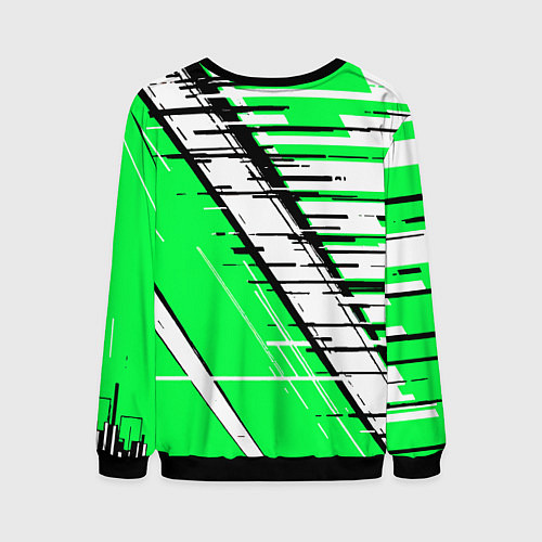 Мужской свитшот Чёрно-белые глитч полосы на зелёном фоне / 3D-Черный – фото 2