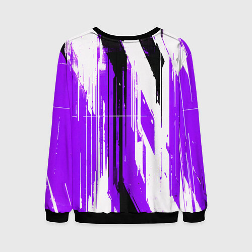 Мужской свитшот Вертикальные чёрно-белые линии на фиолетовом фоне / 3D-Черный – фото 2