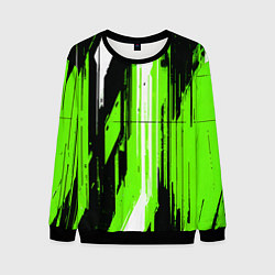 Свитшот мужской Вертикальные чёрно-белые линии на зелёном фоне, цвет: 3D-черный