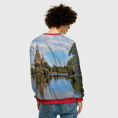 Мужской свитшот Собор святых апостолов Петра и Павла в Петергофе / 3D-Красный – фото 4