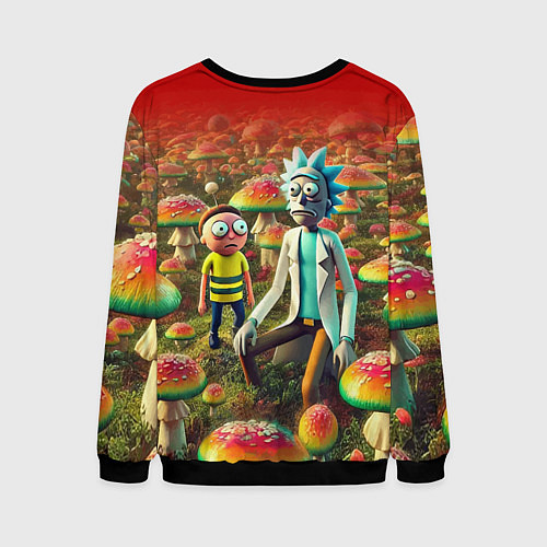 Мужской свитшот Рик и Морти заблудились в мухоморном поле / 3D-Черный – фото 2