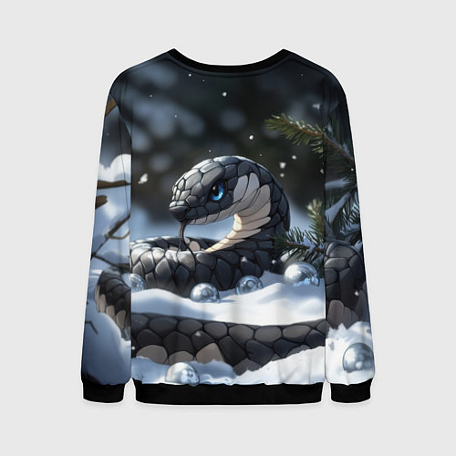 Мужской свитшот Новогодняя черная змея с голубыми глазами / 3D-Черный – фото 2