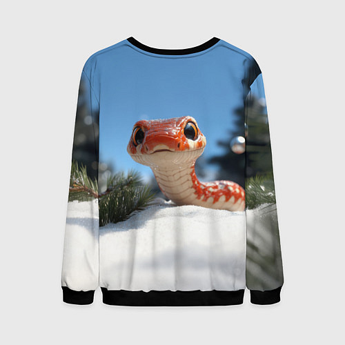 Мужской свитшот Удивленная новогодняя змейка / 3D-Черный – фото 2