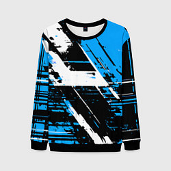 Свитшот мужской Diagonal black and white stripes on a blue backgro, цвет: 3D-черный