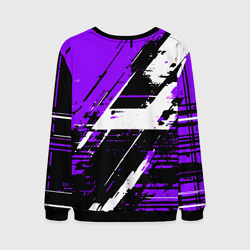 Мужской свитшот Diagonal black and white stripes on a purple backg / 3D-Черный – фото 2