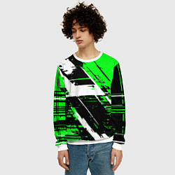 Свитшот мужской Diagonal black and white stripes on a green backgr, цвет: 3D-белый — фото 2