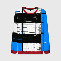 Свитшот мужской Синие и чёрные полосы на белом фоне, цвет: 3D-красный