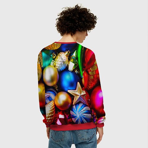 Мужской свитшот Новогодние украшения / 3D-Красный – фото 4