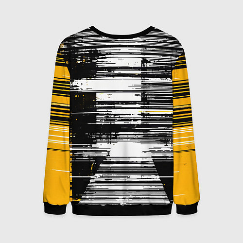 Мужской свитшот Горизонтальные чёрные линии на бело-жёлтом фоне / 3D-Черный – фото 2
