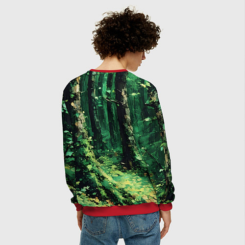 Мужской свитшот Зелёный летний лес / 3D-Красный – фото 4