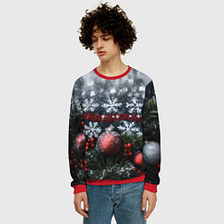 Свитшот мужской Новогодние снежинки, цвет: 3D-красный — фото 2