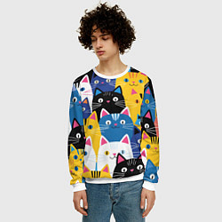 Свитшот мужской Много цветных котиков, цвет: 3D-белый — фото 2