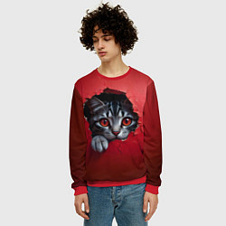 Свитшот мужской Выглядывающий котик, цвет: 3D-красный — фото 2