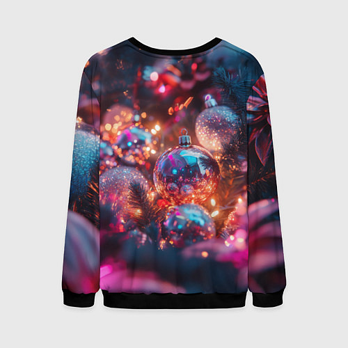 Мужской свитшот Новогодние шары и фиолетовые блески / 3D-Черный – фото 2