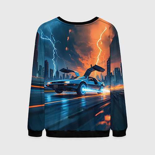 Мужской свитшот Автомобиль и ночные молнии / 3D-Черный – фото 2