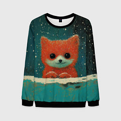 Свитшот мужской Новогодняя рыжая лисичка, цвет: 3D-черный