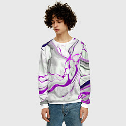 Свитшот мужской Фиолетово-белый мрамор, цвет: 3D-белый — фото 2