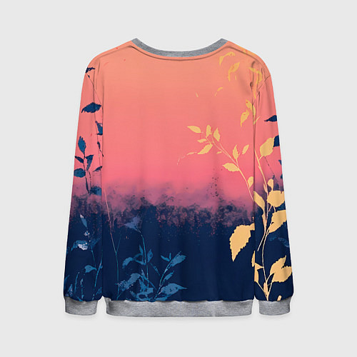 Мужской свитшот Листья на сине-розовом фоне - нейросеть / 3D-Меланж – фото 2