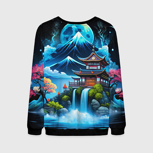Мужской свитшот Водопад и горы Японии / 3D-Черный – фото 2