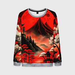 Мужской свитшот Япония природа в красном цвете