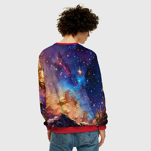 Мужской свитшот Воробей в космосе / 3D-Красный – фото 4