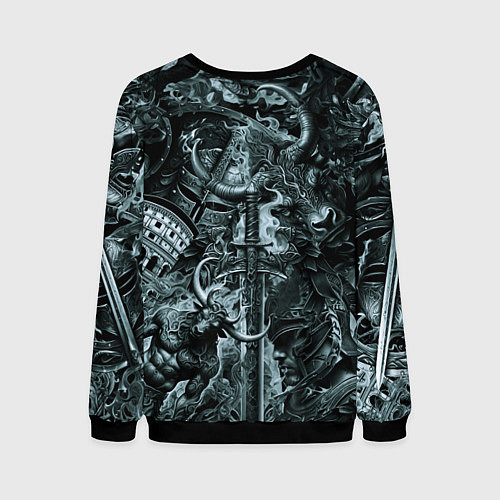 Мужской свитшот Гладиатор и минотавр на фоне мечей и щитов / 3D-Черный – фото 2