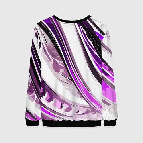 Мужской свитшот Волнистая бело-фиолетовая абстракция / 3D-Черный – фото 2