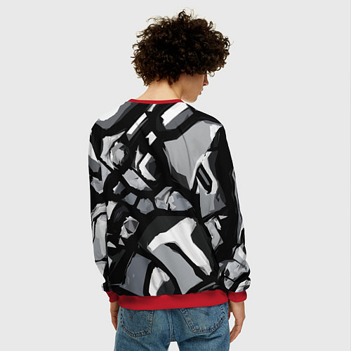 Мужской свитшот Чёрно-серая абстракция / 3D-Красный – фото 4