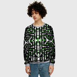 Свитшот мужской Чёрно-зелёный диагональные полосы на белом фоне, цвет: 3D-меланж — фото 2